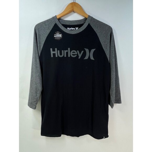 Hurley TShirt Baseball Tee Nike Dri Fit Black Grey Hurley Baseball Tee Mens M - Picture 1 of 10